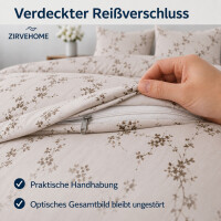 Bettw&auml;sche Baumwolle Bettbezug Beige mit Schwarz Wei&szlig;em Blumen und Zweigmuster Cozy