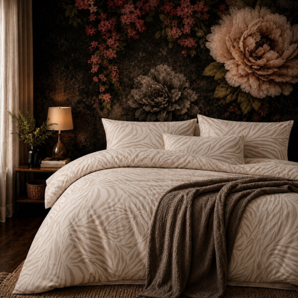 Bettw&auml;sche Baumwolle Beige &ndash; Bettbezug mit modernem Zebra-Muster &ndash; Ganzjahresbettw&auml;sche mit Rei&szlig;verschluss