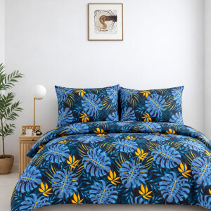 ZIRVEHOME Bettw&auml;sche Set Monstera Dunkelblau &ndash;...