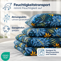ZIRVEHOME Bettw&auml;sche Set Monstera Dunkelblau &ndash; Baumwoll-Bettw&auml;sche mit tropischem Bl&auml;ttermuster,
