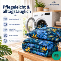 ZIRVEHOME Bettw&auml;sche Set Monstera Dunkelblau &ndash; Baumwoll-Bettw&auml;sche mit tropischem Bl&auml;ttermuster,